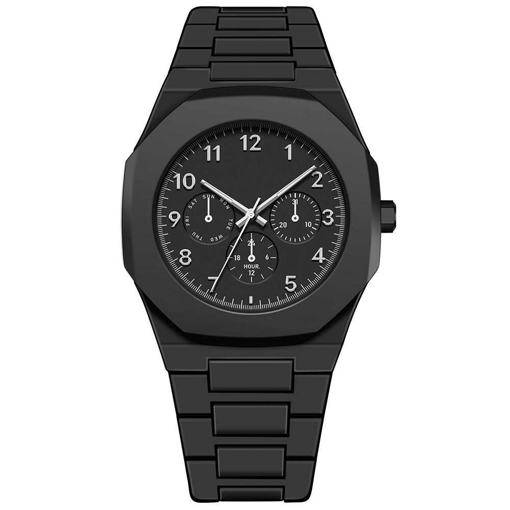 全黑哑光 三眼计时腕表 | 轻量潮酷，精准掌控多维度时间