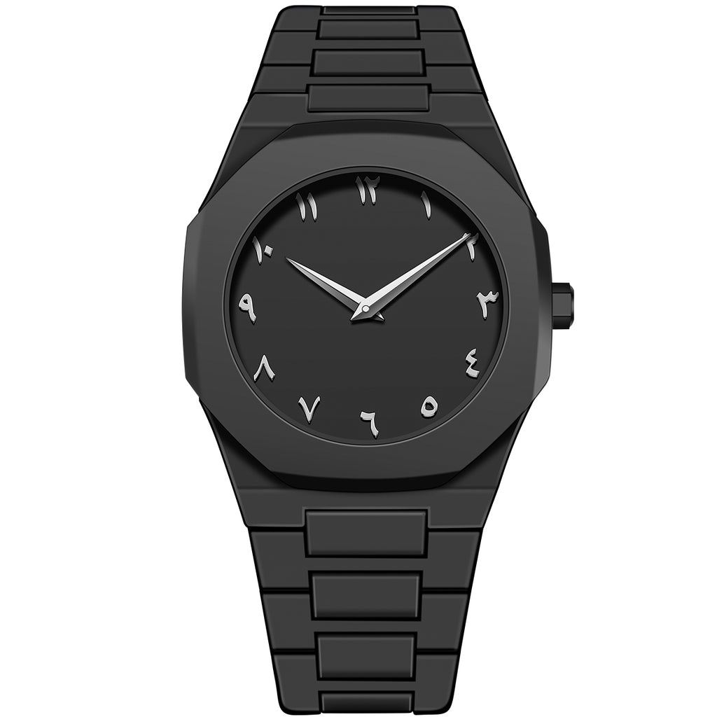 Minimalist Black Watch with Arabic Numerals | Quartz Wristwatch